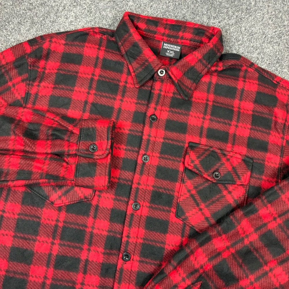 Mountain Expeditions Mens XXL Buffalo Plaid Fleece Flannel Button Down Shirt